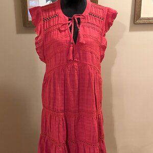 Knox Rose; Sleeveless, Tiered, Ruffle, Dress with Tassel Ties, Sz L